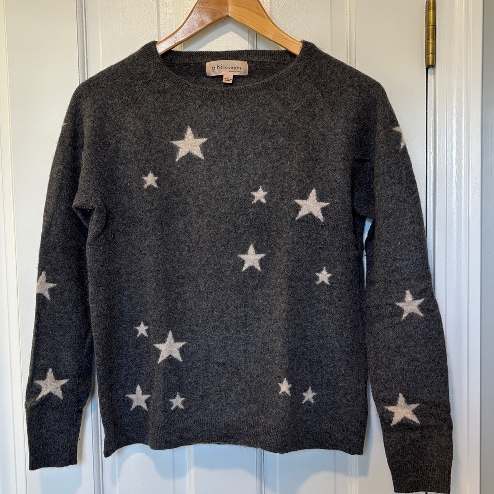 Philosophy Charcoal Gray Star Crewneck Sweater